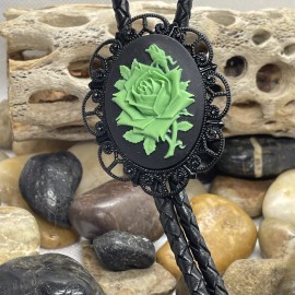 Fancy Fox Boutique ST PATRICKS DAY GIFT WEDDING Black Green Wedding Bolo Tie Cameo ROSE  Leather