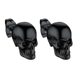 Skull Studs for Men Women Black Skull Head Stud Earrings Hypoallergenic Mens Stud Earrings Punk Skeleton Jewelry for Biker Rapper