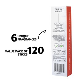 Folkulture Incense Sticks - Set of 6 Insense Sticks Multipack (120 Joss Sticks)- Opium Poppy, Patchouli, Mango, Lotus, Balsam Cedarwood, Organic and Inscent Sticks Gift Pacl(Trippy Hippie)