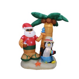 7 Foot Inflatable Santa Claus & Penguin on an Island w/ Palm Tree