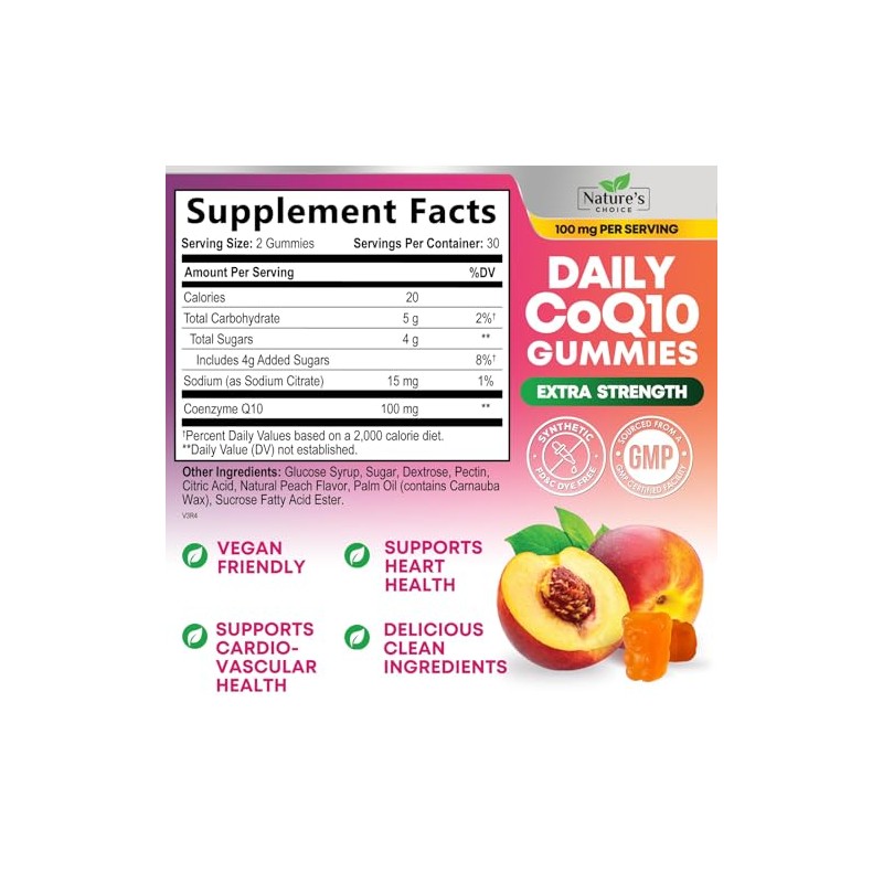 CoQ10 Gomitas - Vitaminas de goma de melocotón con coenzima