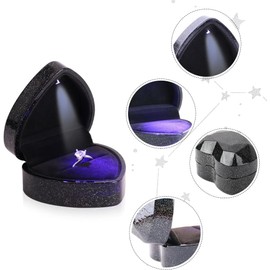 Heart Ring Box with LED Light, Luxury LED Lighted Engagement Ring Box, Velvet Earrings Jewelry Case with Light, Jewelry Display Box for Wedding, Engagement, Proposal and Anniversary-Starry Sky Black