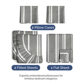 CGK Unlimited Split King Size 5 Piece Sheet Set - Comfy Breathable & Cooling Bed Sheets Set - Hotel Luxury Bedding for Women, Men, Kids & Teens - Deep Pockets, Easy-Fit, Soft, Wrinkle Free - Oeko-Tex - Grey Stripes