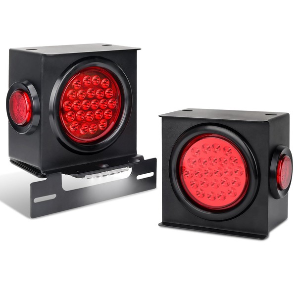 RVZONE 12V Square LED Trailer Light Steel Boxes Housing Kit,