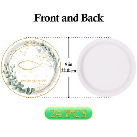 MAGLAUG Paper Plates Confirmation Communion Christening Decoration, Eucalyptus Fish Party Tableware Paper Plates Disposable Plates Table Decoration for Christening Confirmation Communion Decoration