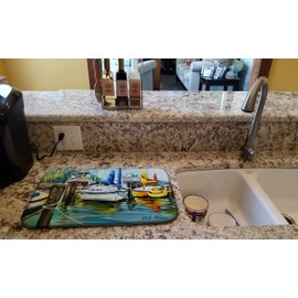 Caroline's Treasures JMK1085DDM Yellow boat II Sailboat Dish Drying Mat Absorbent Dish Drying Mat Pad for Kitchen Counter Dish Drainer Mat for Countertop, 14 x 21", Multicolor