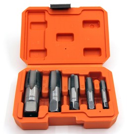 Yuentoen 5 Piece NPT Pipe Tap Set, 1/8 inch, 1/4 inch, 3/8 inch, 1/2 inch and 3/4 inch Carbon Steel Thread Shaper with Storage Box, NPT Thread Cutting Set, NPT Pipe Punch Tool for Thread Cutting