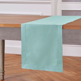 Solino Home Pastel Turquoise Table Runner 72 Inches Long - Cotton Linen Hemstitch Dining Table Runner 14 x 72 Inch Ideal for Wedding, Parties