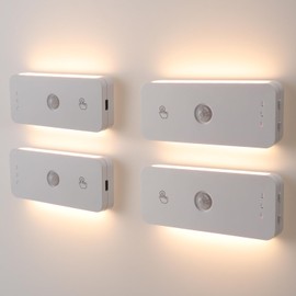 Led Motion Sensor Night Light 4 Pack, Rechargeable Stair Light 1100mAh, Dimmable Hallway Lights with 3 Color Temperature, Magnetic Locker Lights for Closet Hallway Bedroom
