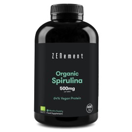 Organic Spirulina, 3000mg per dose, 600 Tablets | Superfood, Detox, Satiating, 100% Organic Spirulina, 64% Vegan Protein | 100% Natural Ingredients, Additives Free | Zenement