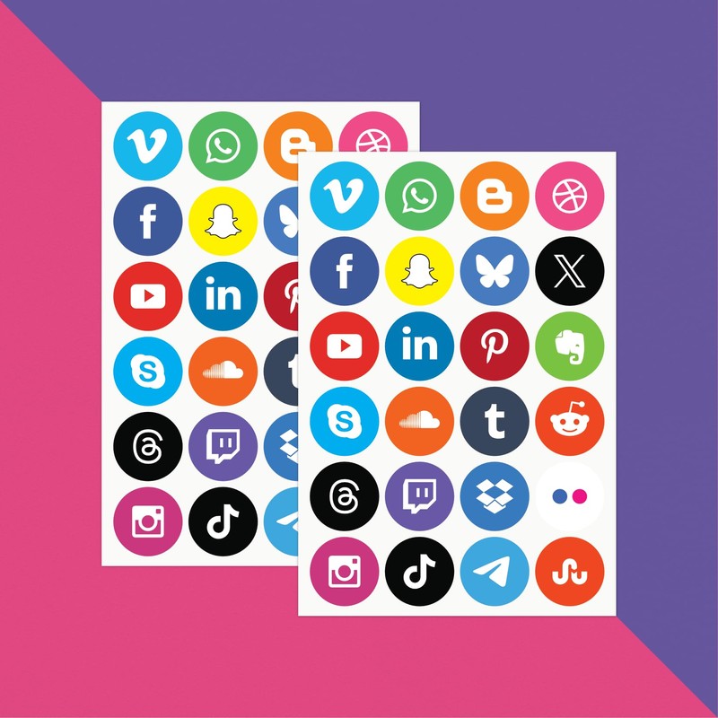 PAPERZIP - Social Media Logos – 48 Stickers for Business,