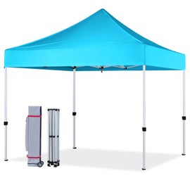 Pop Up Canopy Tent 10x10 for Outdoor Heavy Duty Commercial Instant Sun Shelter,with Wheeled Carry Bags,4Ropes and Stakes and 4 sandbags,Sky Blue