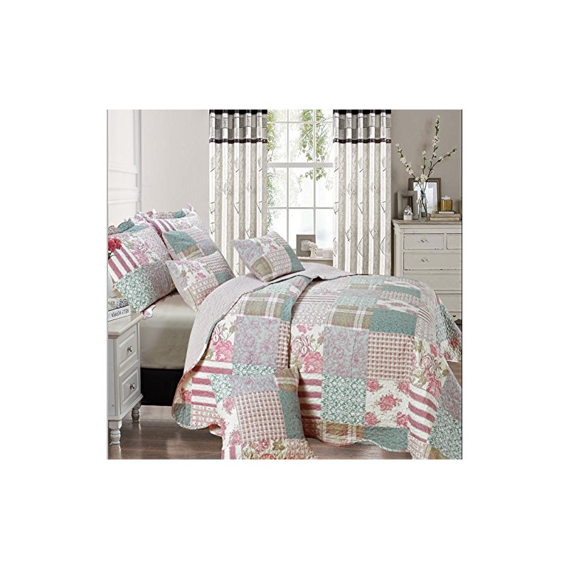 PRIME LINENS Luxury Quilted Patchwork Bedspread Bed Throw 3 Piece