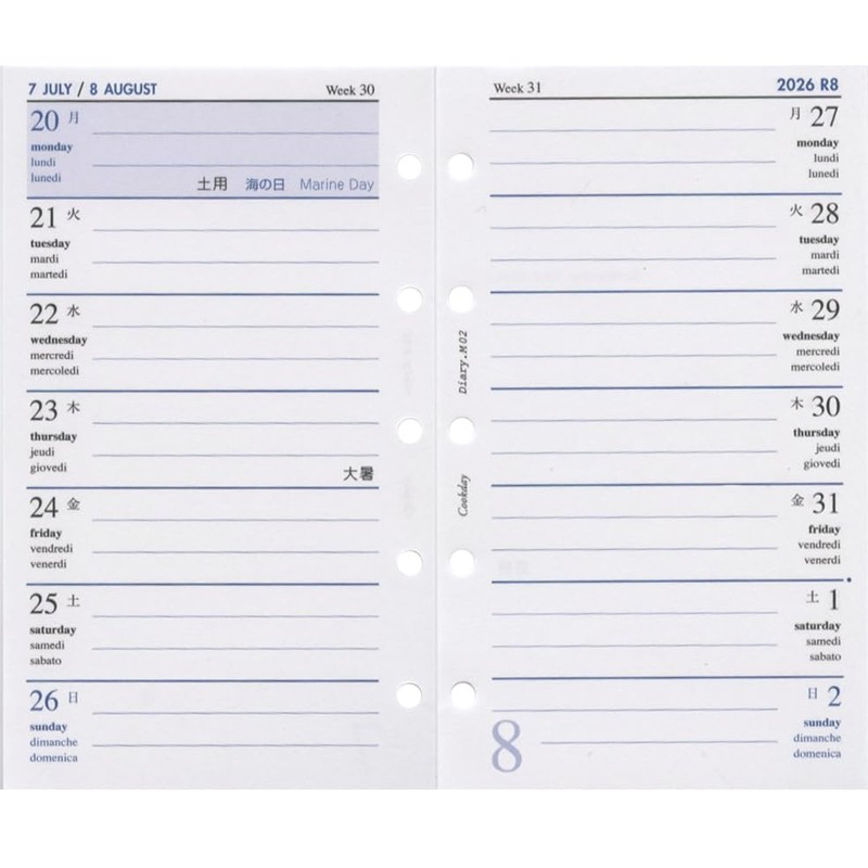 2026 Mini 5-Hole Size One Week Page & Four Seasons