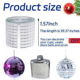 Silver Self-Adhesive Glass Mirror Mosaic Tiles, 5 x 5 mm Square Mirror Tiles, 3200 Pieces Disco Ball Tiles for DIY Craft, 2 Rolls Disco Mirror Tiles for Interior, Art Collage, Card Making, Cups