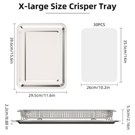 Large Size Air Fryer Basket for Oven, 15.6“ x 11.6“ Air Fryer Tray with 30 PCS Parchment Paper, YEPATER Stainless Steel Air Fryer Pan with Crisper Tray for Baking Fries,Bacon,Chicken