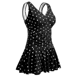 MiYang Women's Plus-Size Polka Dot Shaping Body One Piece Swim Dresses Swimsuit Black Polka Dot XX-Large (US 18W-20W)