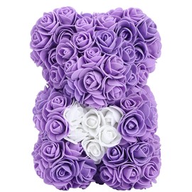 Beautiful Unique Bear Shape Simulation Flower Artificial Rose Decor Gift for Valentine's DayPurple Bear with White Heart