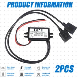 WIYETY Pack of 2 12 V to USB: DC-DC 12 V to 5 V Voltage, 12 V to 5 V USB Adapter, 3 A Backward Converter, Voltage Converter for Car, Vehicle, Motorcycle, Engine, Charger, Audio, Dual USB