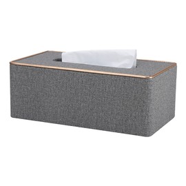 KINGFOM Tissue Box Cover PU Leather Rectangle Tissue Box Holder for Home or Office (Gray)