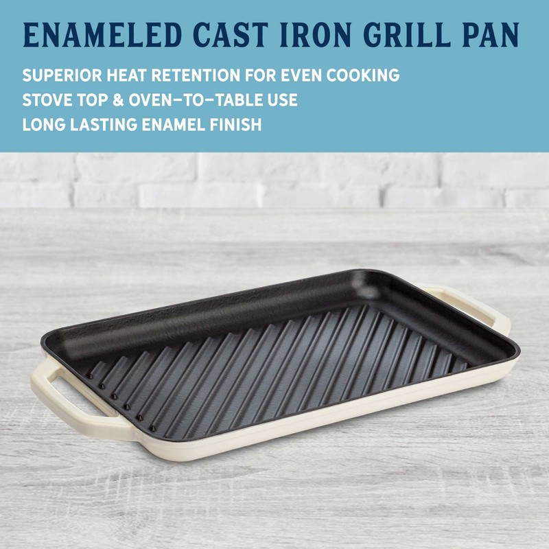 Country Living Enameled Cast Iron Grill Pan, Family Sized Rectangular