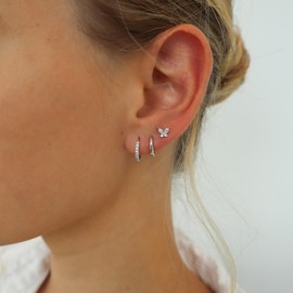 CERSLIMO 3 Pairs of Earrings Set Silver Colour Butterfly Hoop Earrings, Cubic Zirconia