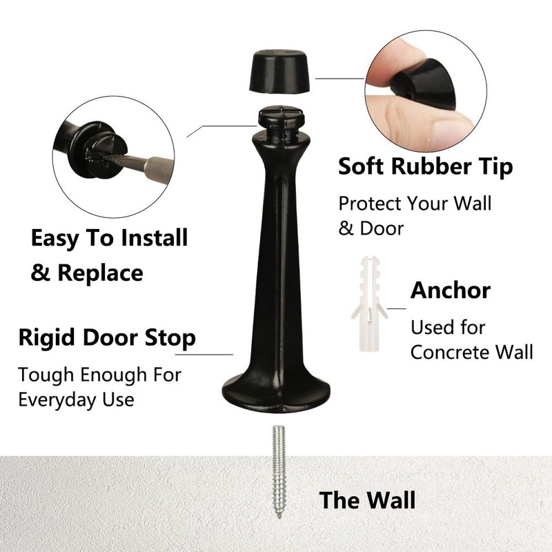 2 Pack Door Stoppers, Zinc Alloy Wall Mounted Door Stop