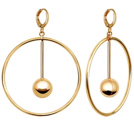 14k Gold Hoop Earrings for Women, Women’s drop & dangle earrings with Dangly ball, Trendy Earrings for Women