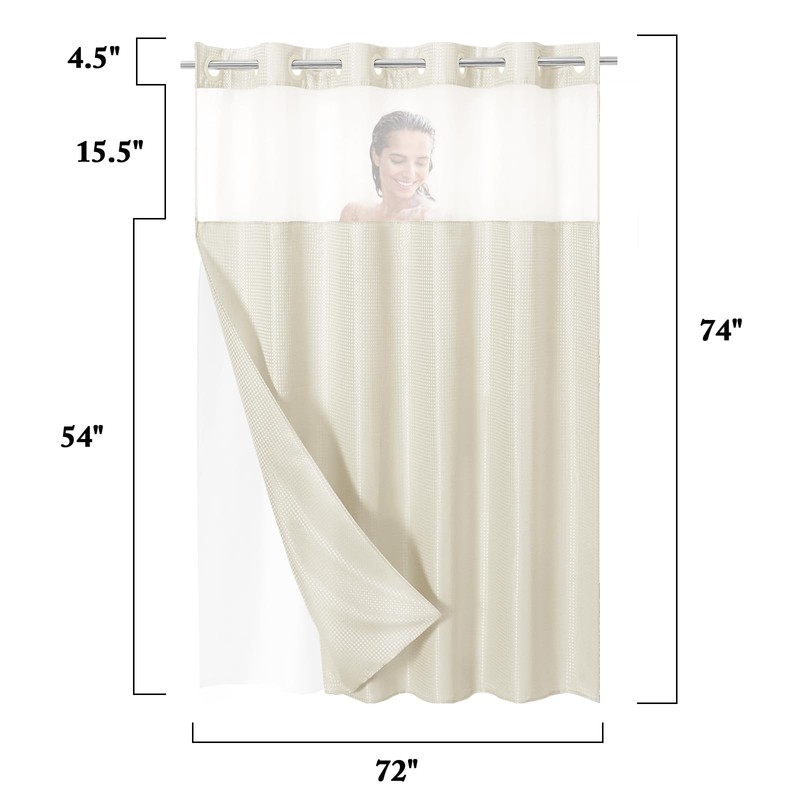 Gibelle No Hook Waffle Weave Shower Curtain with Snap-in Fabric