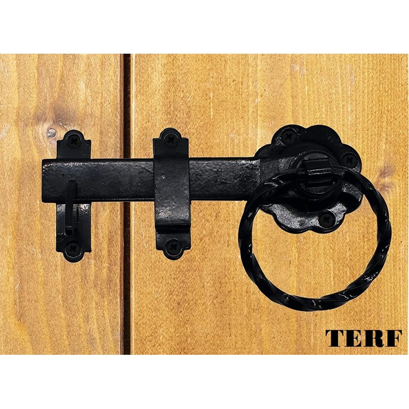 TERF® Heavy Duty Antique Black Twisted Ring Gate Latch Door