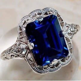 ASFKIPMF Elegant Huge Natural 3.5Ct Tanzanite 925 Silver Sapphire Ring Cut Created Sapphire Ove Rsized Rectangular 3A Zircon Engagement Ring Promise Wedding Engagement Ring for Women Size L1/2