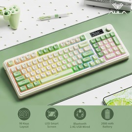 AULA S99 Pro Wireless Keyboard, Gaming Keyboards Media Knob Custom RGB Backlit, 3-Modes BT/2.4G/USB-C Membrane Cute Creamy Keyboard for Windows/MAC/PC Gamer - Blue White