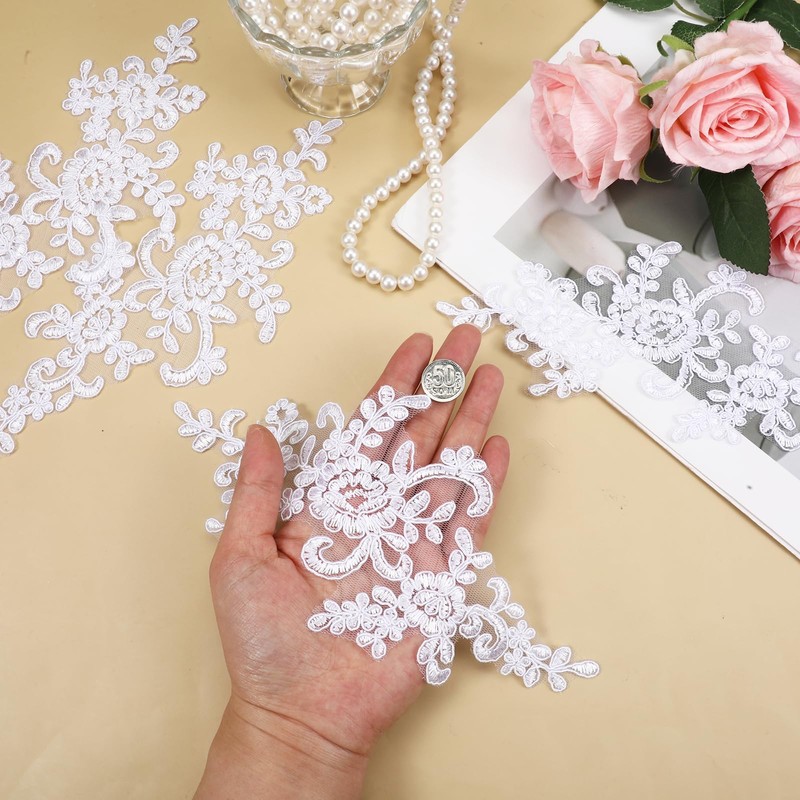 4 Pcs Lace Embroidery Patches, White Lace Applique
