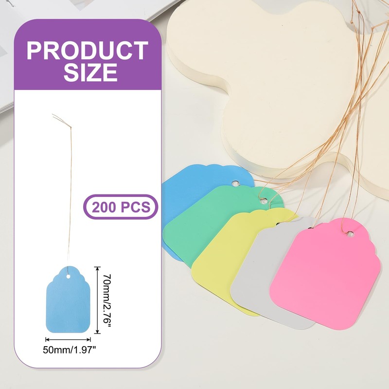 PATIKIL 200 Pcs Price Tag with String 50x70mm Plastic Tags