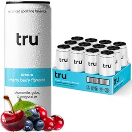 Tru Dream Seltzer, Cherry Berry, Sparkling Water with Chamomile, GABA, Magnesium & Tart Cherry Juice, Sweetened with Monk Fruit & Stevia, Gluten Free, Vegan, Caffeine Free, 12 FL OZ Cans, 12 Pack