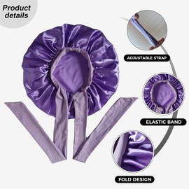 HIQIU Women's Long Hair Care Satin Bonnet Sleeping Cap, Silk Adjustable Sleep Cap, Elastic Bonnet Silk Hood for Sleeping, Soft for Sleep, Night Bonnet for Women, light purple