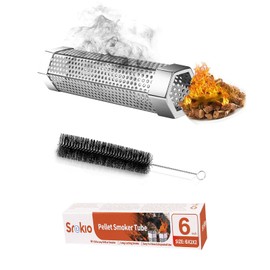 Smoke Tube for Pellet Smoker-SROKIO 6 Inch Smoke Tube BBQ Stainless Steel for Pellet Smoker Hot or Cold Smoker Accessories, with Brush