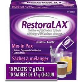 RestoraLAX Powder Laxative – Gentle Relief, No Taste, No Bloating, 10 Single Dose Sachets