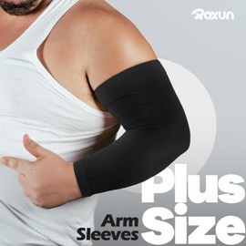 ROXUN 1 Pair Plus Size Arm Sleeves, UV Sun Protection Cooling Sports Arm Cover Compression for Men/Women Black