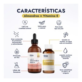 Aceite de Almendras Dulces 120ml y Vitamina E 50g Kit anti-edad, crecimiento de cabello, barba, cejas Hebbe Cosmetics & Ludika