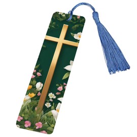 Generic Durable Metal Bookmark for Readers & Bookworms - Christian Cross Golden Floral Jesus, Pictoral