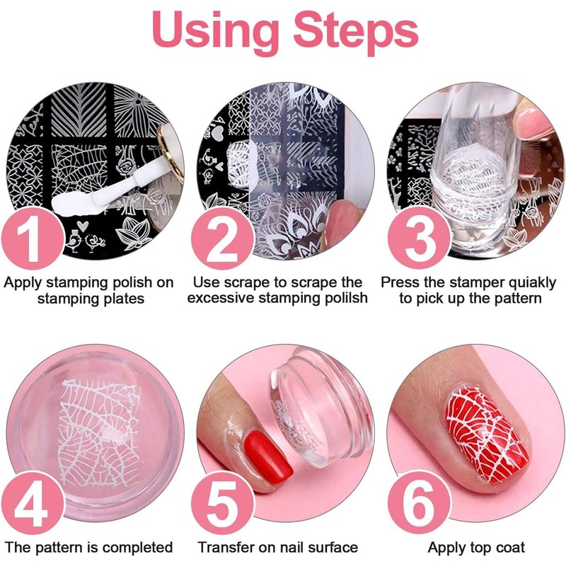 PHOGARY Manicure Stamp Stencils 8 Model Nail Art Stencil Stamping