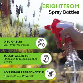 BRIGHTFROM Plastic Spray Bottle, 16 OZ Empty, Adjustable Trigger Spray Fine to Stream - Leak Proof, Clear, Refillable, Heavy Duty for Hair Salons, Cleaning, Cooking (Household/Commercial)
