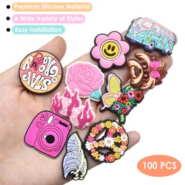 Summer Hawaii Shoe Charms 100 PCS Shoe Decoration Party Gifts Women Charms for crocs Party DIY Gifts (D-Summer-100P)