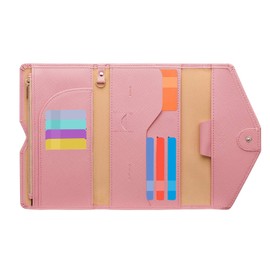 ZOPPEN Mulit-Purpose RFID Blocking Travel Passport Wallet (Ver.4) Tri-fold Document Organizer Holder, 6 Quartz Pink