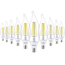 Sunco 10 Pack Dusk to Dawn Candelabra CA11 LED Light Bulbs Outdoor, 5W Equivalent 40W, CRI90 2700K White, Candle Flame Tip, Photocell Sensor, Decorative Filament, 500 Lumens, E12 Base UL