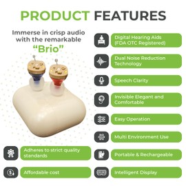 Hearing Aids for Seniors Rechargeable with Noise Cancelling OTC - Nano, Digital Hearing Amplifier - Red/Blue - Feedback Cancellation - Multi-Environment Use - 16 Ear Domes - Pocket Size Case - Clear Sound