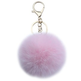 Xsclpomddy Pom Pom Keychain Artificial Soft Rabbit Hair Bag Pendant Ball Keyring for Handbag Car Pendant Decoration, light pink