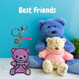 Popfizzy Rhinestone Pink Teddy Bear Keychain for Women, Sparkly Bear Purse Charm, Bling Bear Gifts for Bear Lovers