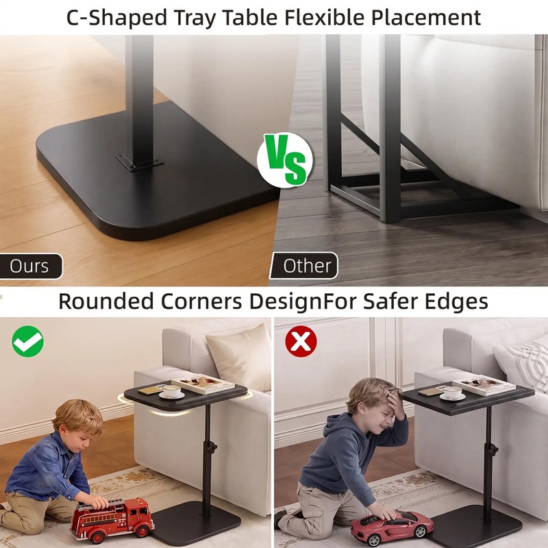 C Shaped End Table for Couch, TV Dinner Tray Table
